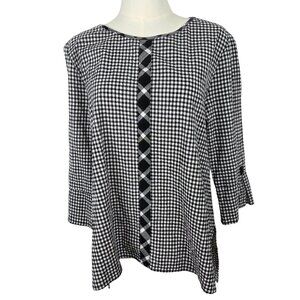 Habitat Top Small Black & White Gingham Tunic Cotton Lagenlook Check 3/4 Sleeve